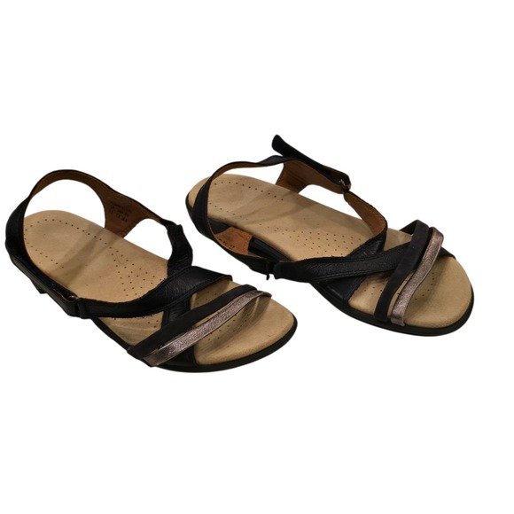 hotter Shoes - Hotter Flare II Leather Strappy Sandal Women US 7.5 EU 38.5 Black Pewter